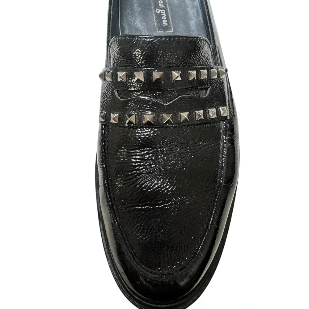 Paul Green Sofia Black Patent Studded Platform Loafers Shoes Size 6.5